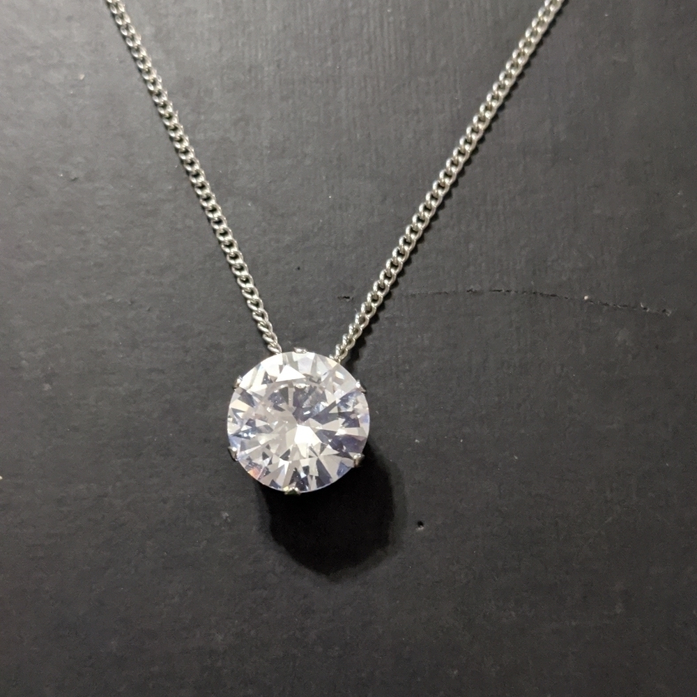 Silver Tone Clear Crystal Sparkle Pendant Statement Necklace